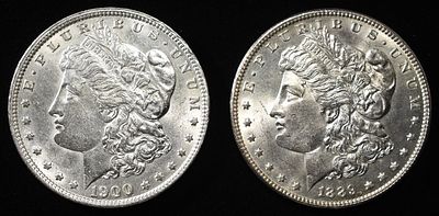 1889 & 1900 MORGAN DOLLARS BU. TOP RATED AUCTION HOUSE ESTIMATE $150 - $200.