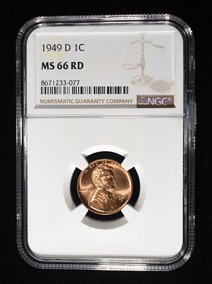 1949-D LINCOLN CENT NGC MS-66 RD. WEEKLY COIN & CURRENCY AUCTIONS ESTIMATE $100 - $130.