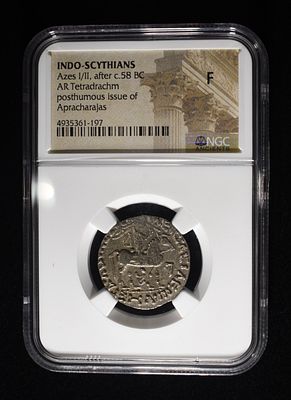 AFTER 58 BC AZES I/II AR TETRADRACHM NGC F. LEADERS IN ON-LINE AUCTIONS ESTIMATE $225 - $250.
