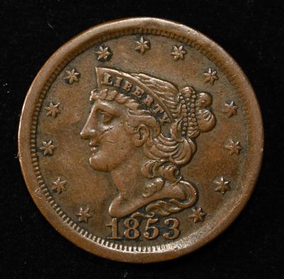 1853 HALF CENT XF. BID WITH SILVER CITY AUCTIONS ESTIMATE $130 - $150.