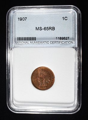 1907 INDIAN CENT NNC GEM BU RB. TOP RATED AUCTION HOUSE ESTIMATE $200 - $250.
