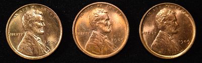 (3) 1909 VDB LINCOLN CENTS CH BU RED. BID WITH SILVER CITY AUCTIONS ESTIMATE $150 - $200.