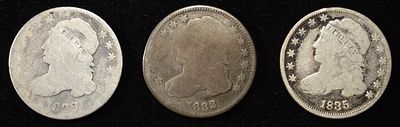 1829, 1832, 1835 BUST DIMES. TOP RATED AUCTION HOUSE ESTIMATE $100 - $130.