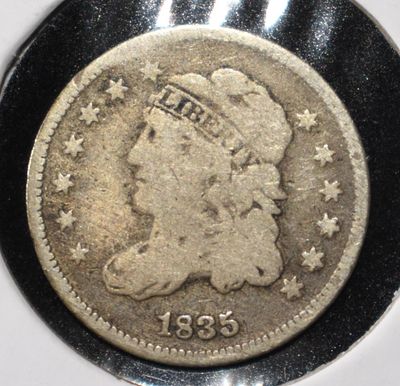 1835 BARBER DIME G/VG. BID WITH SILVER CITY AUCTIONS ESTIMATE $75 - $100.