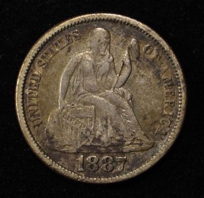 1887 SEATED LIBERTY DIME FINE. WEEKLY COIN & CURRENCY AUCTIONS ESTIMATE $300 - $350.