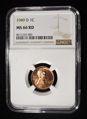 1949-D LINCOLN WHEAT CENT NGC MS66 RD. TOP RATED AUCTION HOUSE ESTIMATE $90 - $130.