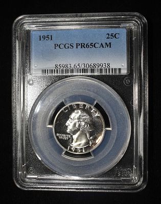 1951 WASHINGTON QUARTER PCGS PR65 CAM. WEEKLY COIN & CURRENCY AUCTIONS ESTIMATE $150 - $200.