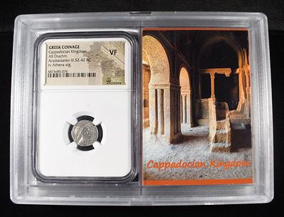 52-42 BC AR DRACHM NGC VF. GREEK COINAGE, CAPPADOCIAN KINGDOM, ARIOBARZANES III, RV ATHENA STG 