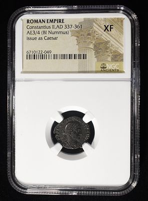 AD 337-361 CONSTANTIUS II ROMAN EMPIRE NGC XF. LEADERS IN ON-LINE AUCTIONS ESTIMATE $120 - $170.