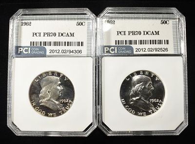 (2)1962 FRANKLIN HALVES PR DCAM PCI PERFECT GEM BU. CHECK OUT OUR UPCOMING AUCTIONS ESTIMATE 