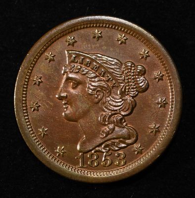 1853 HALF CENT GEM BU. TOP RATED AUCTION HOUSE ESTIMATE $850 - $900.
