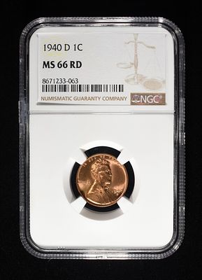 1940-D LINCOLN CENT NGC MS-66 RD. WEEKLY COIN & CURRENCY AUCTIONS ESTIMATE $50 - $75.