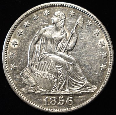 1856-O SEATED LIBERTY HALF DOLLAR BU. BID WITH SILVER CITY AUCTIONS ESTIMATE $700 - $800.