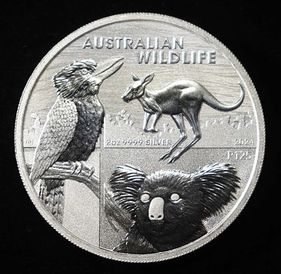 2024 2 OZ .9999 SILVER AUSTRALIA WILDLIFE ROUND. BID WITH SILVER CITY AUCTIONS ESTIMATE $110 - $150.