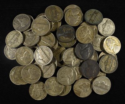 (50) JEFFERSON WAR NICKELS. WEEKLY COIN & CURRENCY AUCTIONS ESTIMATE $80 - $120.