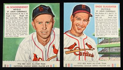 1952 RED MAN ALL-STAR TEAM NLCS PLAYERS #19 & #20. AL SCHOENDIENST #19 EX & ENOS SLAUGHTER #20 