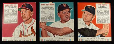 1952 RED MAN AS TEAM ALCS #21, #22 & NLCS #23. VERN STEPHENS #21 EX, VIC WERTZ #22 VG & EDDIE 