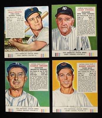 1953 NLCS #1, #2 & ALCS #1, #4. CASEY STENGEL #1 VG, CHARLIE DRESSEN #1 VG, BOBBY ADAMS #2 VG & 