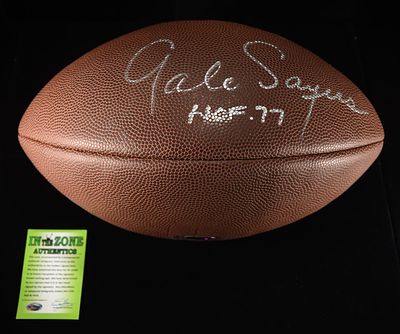 GALE SAYERS SIGNED FOOTBALL W/COA. (ALL AUTOGRAPHED ITEMS SOLD AS IS. THERE ARE NO GUARANTEES ON 