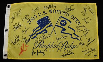 2003 WOMENS US OPEN SIGNED PIN FLAG. PAAS AUTHENTICATED CERT# MF35363 ESTIMATE $100 - $150.