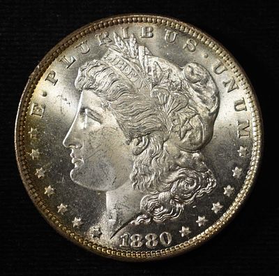 1880-S MORGAN DOLLAR GEM BU. LEADERS IN ON-LINE AUCTIONS ESTIMATE $150 - $200.