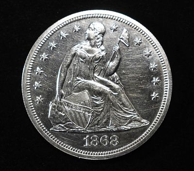 1868 SEATED LIBERTY DOLLAR CH PR. FLASHY! BID WITH SILVER CITY AUCTIONS ESTIMATE $4500 - $4700.