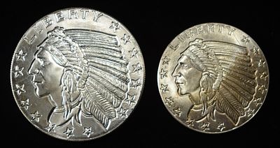 (2) .999 SILVER ROUNDS. (1) 1 OZ, (1) 1/2 OZ WEEKLY COIN & CURRENCY AUCTIONS ESTIMATE $90 - $120.