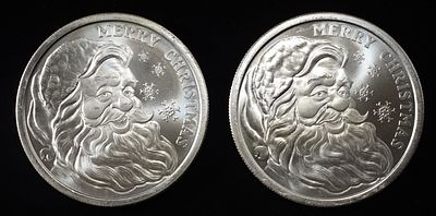 (2) 2025 CHRISTMAS 1 OZ .999 SILVER ROUNDS. TOP RATED AUCTION HOUSE ESTIMATE $160-$210.