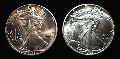 (2) 1989 AMERICAN SILVER EAGLES. TOP RATED AUCTION HOUSE ESTIMATE $160 - $210.