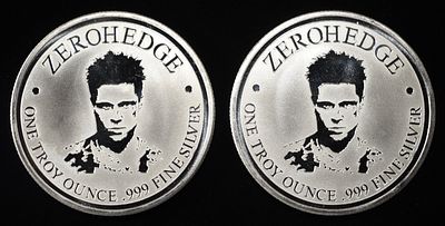 (2) 1 OZ .999 SILVER ZEROHEDGE ROUNDS. LEADERS IN ON-LINE AUCTIONS ESTIMATE $150 - $200.
