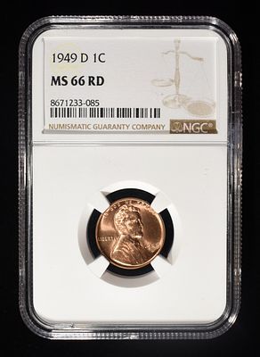 1949-D LINCOLN WHEAT CENT NGC MS66 RD. LEADERS IN ON-LINE AUCTIONS ESTIMATE $90 - $130.