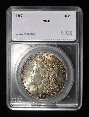 1880 MORGAN DOLLAR SEGS SUPERB GEM BU. AMAZING COLOR ESTIMATE $1600 - $2100.