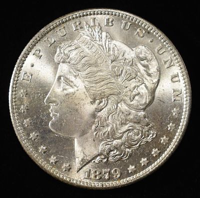1879-S MORGAN DOLLAR CH BU. BID WITH SILVER CITY AUCTIONS ESTIMATE $100 - $130.