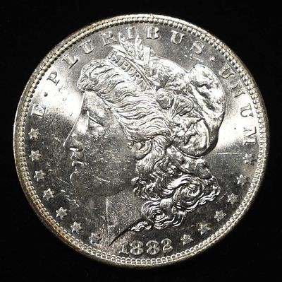 1882-S MORGAN DOLLAR CH BU. BID WITH SILVER CITY AUCTIONS ESTIMATE $100 - $130.