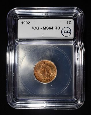 1902 INDIAN CENT ICG MS-64 RB. LEADERS IN ON-LINE AUCTIONS ESTIMATE $200 - $250.