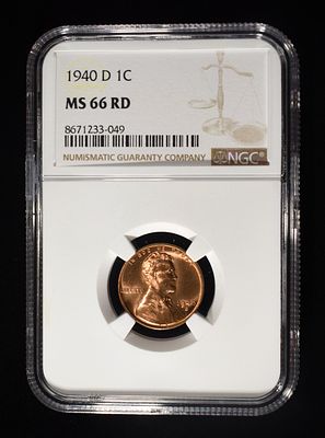 1940-D LINCOLN CENT NGC MS-66 RD. WEEKLY COIN & CURRENCY AUCTIONS ESTIMATE $50 - $75.