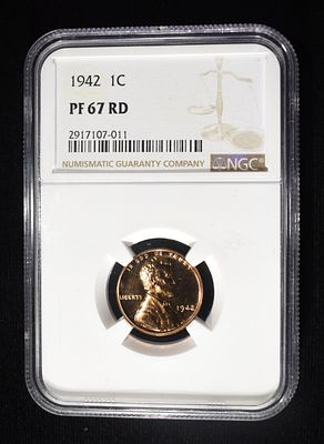 1942 WHEAT CENT RD GEM PR. TOP RATED AUCTION HOUSE ESTIMATE $2600 - $2800.