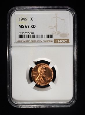 1946 LINCOLN CENT NGC MS-67 RD. BID WITH SILVER CITY AUCTIONS ESTIMATE $600 - $800.