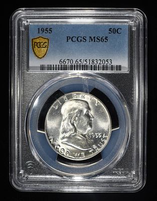 1955 FRANKLIN HALF DOLLAR PCGS MS65. LEADERS IN ON-LINE AUCTIONS ESTIMATE $75 - $100.