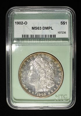 1902-O MORGAN DOLLAR NTC CH BU DMPL. BID WITH SILVER CITY AUCTIONS ESTIMATE $500 - $600.