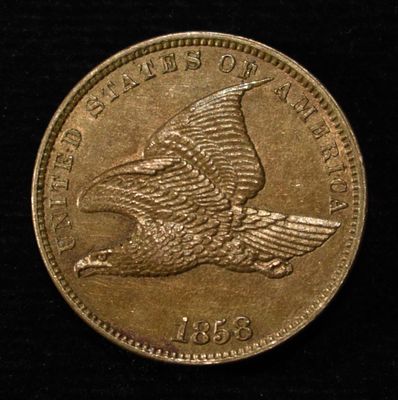 1858 FLYING EAGLE CENT GEM BU. LEADERS IN ON-LINE AUCTIONS ESTIMATE $2000 - $2500.