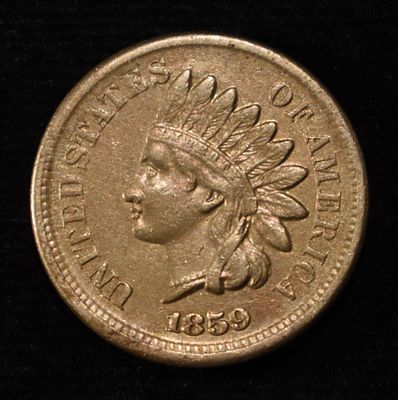 1859 INDIAN CENT AU/BU. WEEKLY COIN & CURRENCY AUCTIONS ESTIMATE $300 - $350.