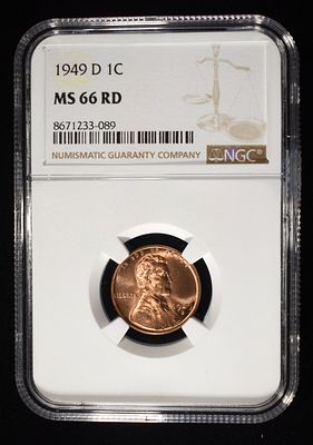 1949-D LINCOLN CENT NGC MS-66 RD. LEADERS IN ON-LINE AUCTIONS ESTIMATE $100 - $130.