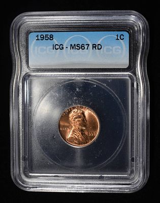 1958 WHEAT CENT ICG MS67 RD. LEADERS IN ON-LINE AUCTIONS ESTIMATE $440 - $490.
