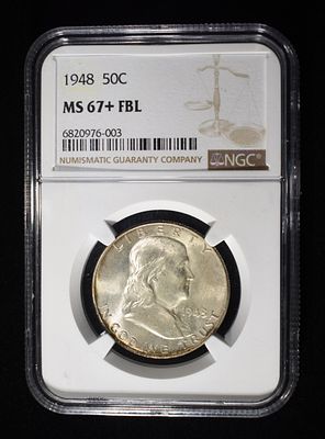 1948 FRANKLIN HALF DOLLAR NGC MS 67+ FBL. ESTIMATE $22000 - $25000.