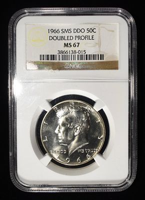 1966 SMS KENEDY HALF NGC MS-67 DOUBLED PROFILE. LEADERS IN ON-LINE AUCTIONS ESTIMATE $100 - $150.