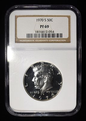 1970-S KENNEDY HALF DOLLAR NGC PF-69. TOP RATED AUCTION HOUSE ESTIMATE $60 - $80.