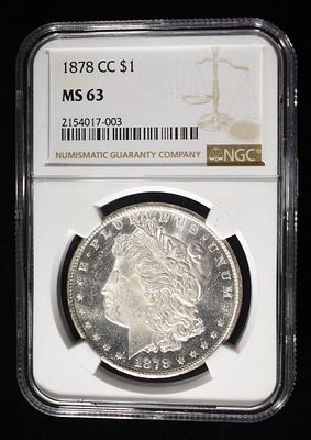 1878-CC MORGAN DOLLAR NGC MS-63 LOOKS PL. BID WITH SILVER CITY AUCTIONS ESTIMATE $900 - $1000.