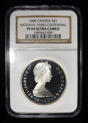 1985 NATIONAL PARKS CENTENNIAL NGC PF69. TOP RATED AUCTION HOUSE ESTIMATE $90 - $130.
