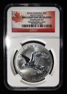 2014 BALD EAGLE 1 OZ 0.999 SILVER ROUND NGC. BRILLIANT UNCIRCULATED ESTIMATE $130 - $180.